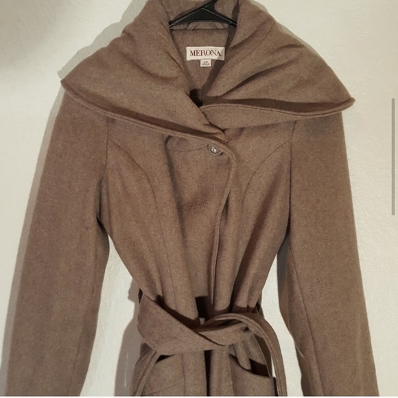 Merona Wool Blend Taupe Tie Coat - Picture 4 of 8